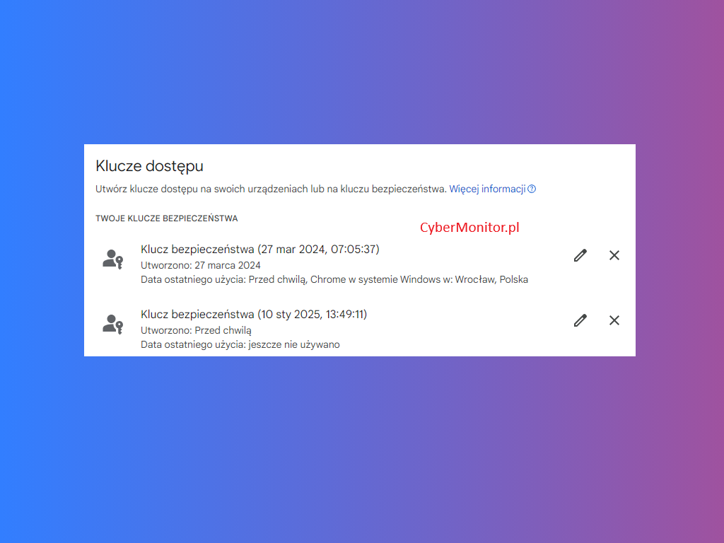 Konfiguracja Yubikey z Google (Gmail) - klucze dostępu