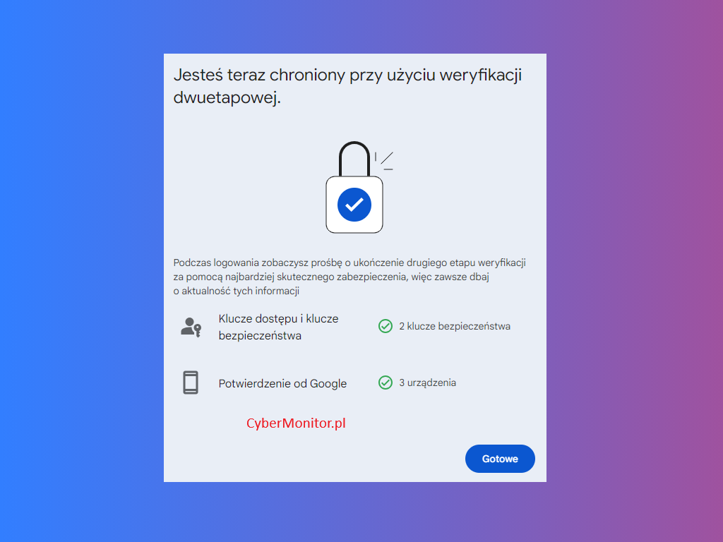 Konfiguracja Yubikey z Google (Gmail) - włączona dwuetapowa weryfikacja