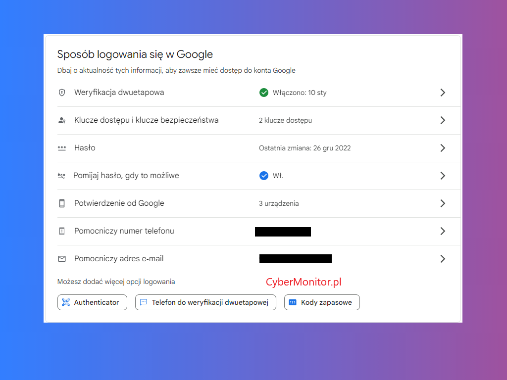 Konfiguracja Yubikey z Google (Gmail) - sposób logowania